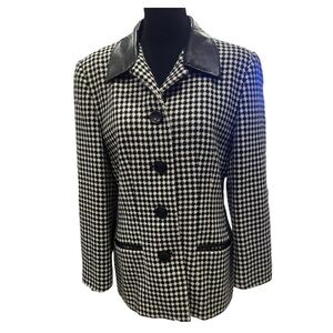 Casual Corner Leather Trim Wool Blazer Size 12